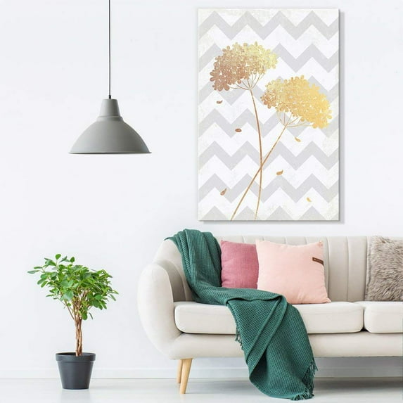 wall26 Canvas Print Wall Art Gold Clover Petals on Silver Zig-Zags Floral Geometric Illustrations Realism Chic Scenic Relax/Calm Multicolor Cool for Living Room, Bedroom, Office - 32"x48"