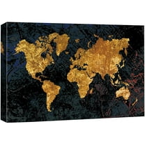 wall26 Canvas Print Wall Art Gold Foil Dark World Map Architecture & Maps Places Illustrations Modern Art Global Scenic Fun Multicolor for Living Room, Bedroom, Office - 32"x48"