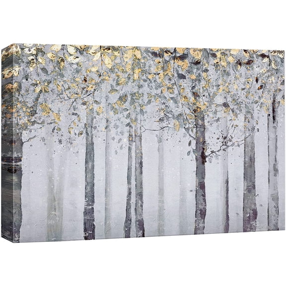 wall26 Canvas Print Wall Art Gold Leaf Pastel Winter Forest Farm Tree Landscape Nature Wilderness Illustrations Modern Art Rustic Relax/Calm for Living Room, Bedroom, Office - 16x24