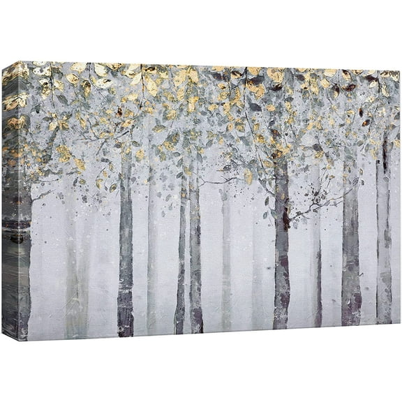 wall26 Canvas Print Wall Art Gold Leaf Pastel Winter Forest Farm Tree Landscape Nature Wilderness Illustrations Modern Art Rustic Relax/Calm Multicolor for Living Room, Bedroom, Office - 12"x18&