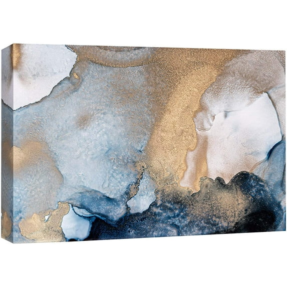 wall26 Canvas Print Wall Art Gold &amp; Blue Watercolor Ink Blot Collage Abstract Shapes Digital Art Modern Art Bohemian Colorful Multicolor Ultra for Living Room, Bedroom, Office - 12"x18"
