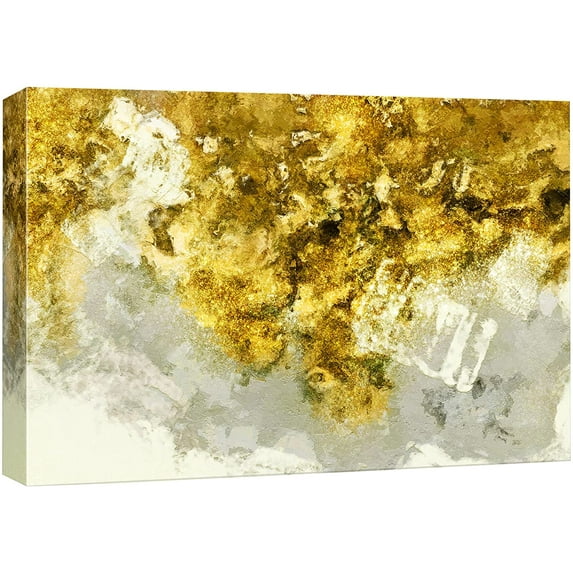 wall26 Canvas Print Wall Art Gold &amp; White Paint Stroke Collage Abstract Shapes Illustrations Minimalism Bohemian Colorful Multicolor Dark for Living Room, Bedroom, Office - 24"x36"