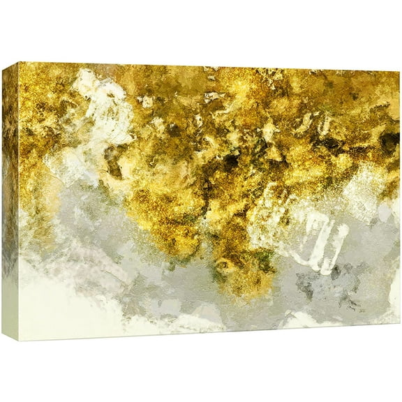 wall26 Canvas Print Wall Art Gold & White Paint Stroke Collage Abstract Shapes Illustrations Minimalism Bohemian Colorful Multicolor Dark for Living Room, Bedroom, Office - 32"x48"