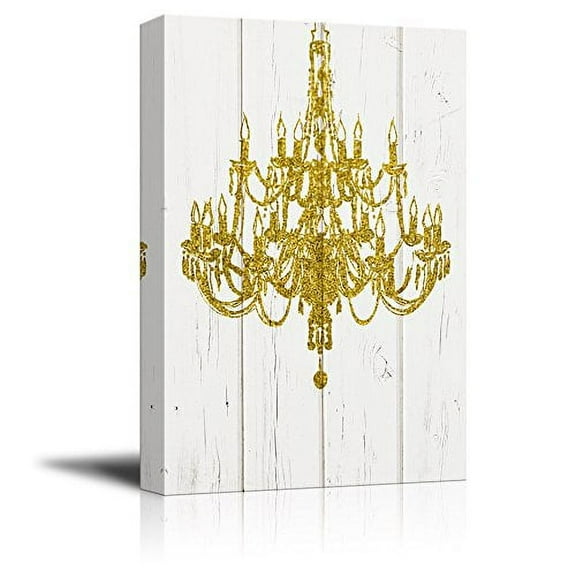 wall26 Canvas Print Wall Art Golden Chandelier Silhouette on Wood Panels Decorative Lights Digital Art Modern Art Chic Relax/Calm Multicolor for Living Room, Bedroom, Office - 24"x36"