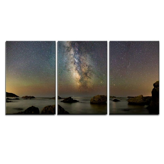 wall26 Canvas Print Wall Art Gradient Nebula Milky Way Over Dark Lake Astronomy & Space Sky Digital Art Modern Art Global Scenic Relax/Calm Multicolor for Living Room, Bedroom, Office - 24"x
