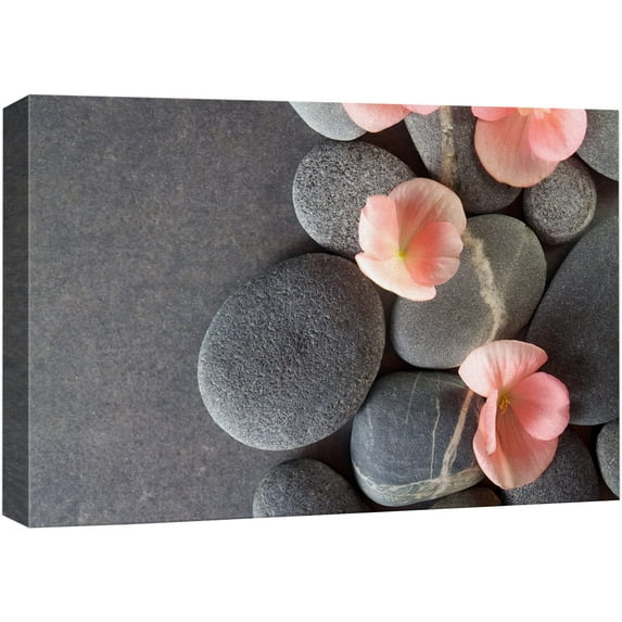 wall26 Canvas Print Wall Art Gray Stones with Pink Daisy Flowers Floral Nature Photography Realism Bohemian Scenic Relax/Calm Cool for Living Room, Bedroom, Office - 12"x18"