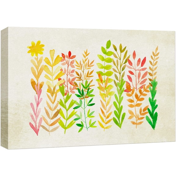 wall26 Canvas Print Wall Art Green, Red & Yellow Forest Ferns Nature Wilderness Watercolor Modern Art Rustic Scenic Colorful Multicolor Cool Zen for Living Room, Bedroom, Office - 24"x36&quo