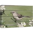 thumbnail image 1 of wall26 Canvas Print Wall Art Grey Bird Sitting on Cherry Blossom Branch Animals Wildlife Wood Panels Photography Rustic Scenic Colorful Multicolor Cool Zen for Living Room, Bedroom, Office - 16", 1 of 5
