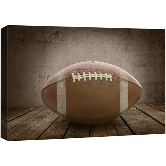 wall26 Canvas Print Wall Art Grunge Retro Football on Wood Panels Sports Athletes Photography Modern Art Contemporary Scenic Urban Multicolor for Living Room, Bedroom, Office - 16"x24"