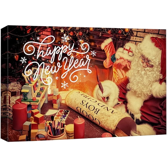 wall26 Canvas Print Wall Art Happy New Year Santa Claus Celebrations &amp; Holidays Decorative Illustrations Modern Art Scenic Festive Colorful Multicolor Warm for Living Room, Bedroom, Office - 32&q