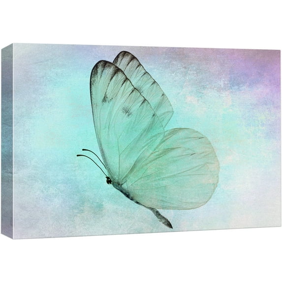 wall26 Canvas Print Wall Art High Contrast Green &amp; Purple Butterfly Wings Insects Animals Digital Art Modern Art Chic Portrait Colorful Multicolor Dark for Living Room, Bedroom, Office - 24"