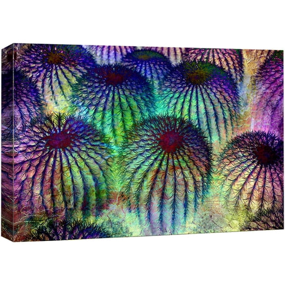 wall26 Canvas Print Wall Art High Contrast Purple &amp; Green Cactus Collage Abstract Plants Nature Digital Art Modern Art Chic Scenic Colorful Multicolor Dark for Living Room, Bedroom, Office - 12&q