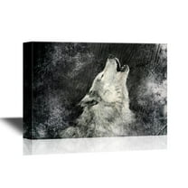 wall26 Canvas Print Wall Art Howling Wolf on Grunge Black Background Animals Wildlife Digital Art Realism Chic Scenic Colorful Nature Wilderness for Living Room, Bedroom, Office - 32"x48"