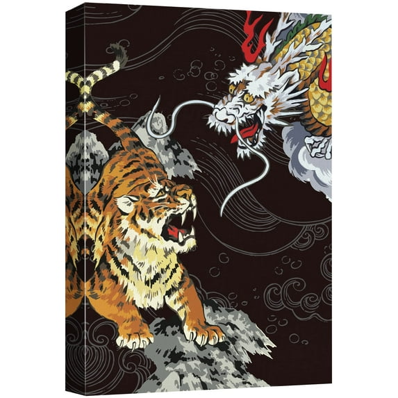 wall26 Canvas Print Wall Art Japanese Style Watercolor Tiger & Dragon Animals Cultural Illustrations Pop Art Traditional Scenic Urban Vibrant Ultra for Living Room, Bedroom, Office - 16"x24&