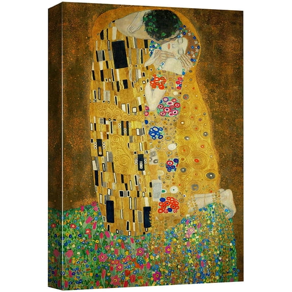 wall26 Canvas Print Wall Art The Kiss by Gustav Klimt People Historic Illustrations Fine Art Traditional Scenic Colorful Multicolor Ultra for Living Room, Bedroom, Office - 32"x48"