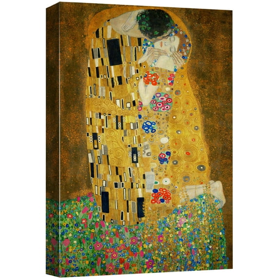 wall26 Canvas Print Wall Art The Kiss by Gustav Klimt People Historic Illustrations Fine Art Traditional Scenic Colorful Multicolor Ultra for Living Room, Bedroom, Office - 12"x18"
