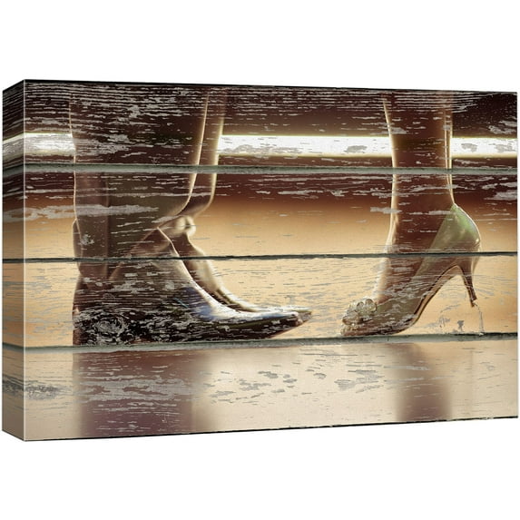 wall26 Canvas Print Wall Art Kissing 1950s Couple with Shoes People Decorative Wood Panels Photography Chic Scenic Colorful Multicolor Cool Zen for Living Room, Bedroom, Office - 16"x24"