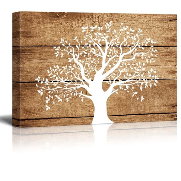 wall26 Canvas Print Wall Art Large White Tree &amp; Leaf Silhouette on Wood Panels Nature Floral Illustrations Modern Art Rustic Scenic Relax/Calm Multicolor for Living Room, Bedroom, Office - 12&quo