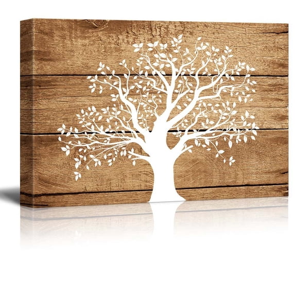 wall26 Canvas Print Wall Art Large White Tree & Leaf Silhouette on Wood Panels Nature Floral Illustrations Modern Art Rustic Scenic Relax/Calm Multicolor for Living Room, Bedroom, Office - 12&quo