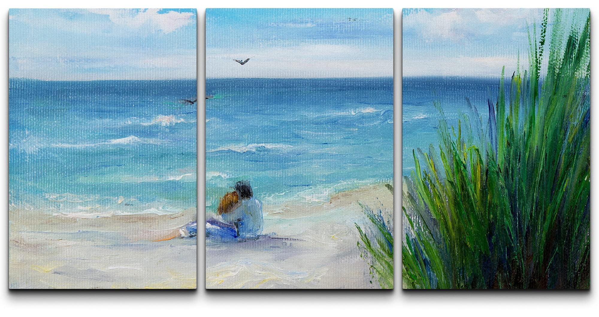 wall26 Canvas Print Wall Art Lovers Sit on Beach Shore with Birds ...