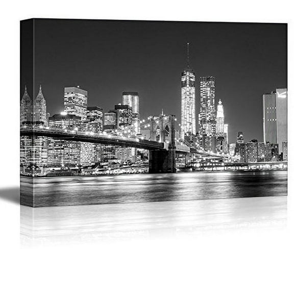 wall26 Canvas Print Wall Art Manhattan Skyline &amp; Brooklyn Bridge in NYC Architecture &amp; Maps Cityscape Photography Realism Global Scenic Colorful Multicolor for Living Room, Bedroom, Office -