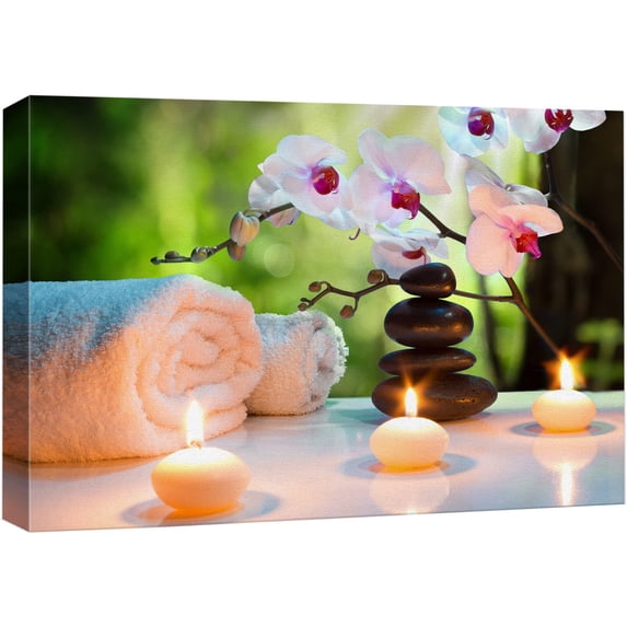 wall26 Canvas Print Wall Art Massage Stones, Candles & Orchid Flowers Floral Botanical Photography Realism Tropical Zen Colorful Multicolor Ultra for Living Room, Bedroom, Office - 12"x18&qu