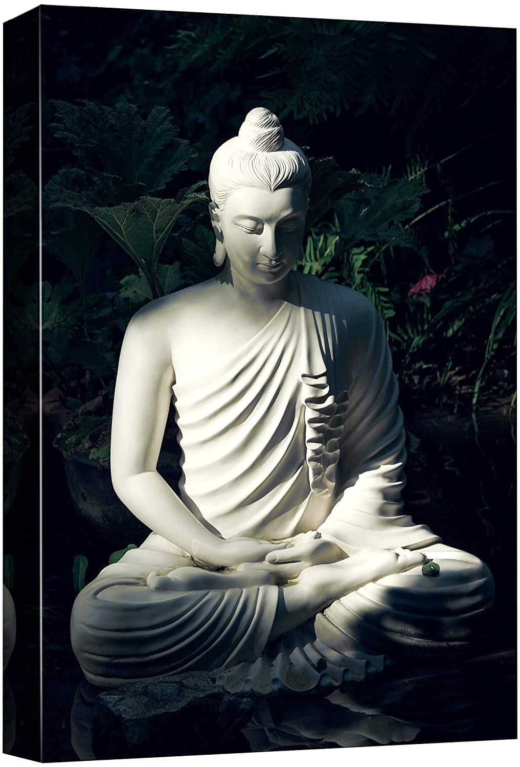 wall26 Canvas Print Wall Art Meditating Buddhism Buddha Statue Jungle  Shadows Cultural Religious Photography Realism Decorative Yoga Relax/Calm  for
