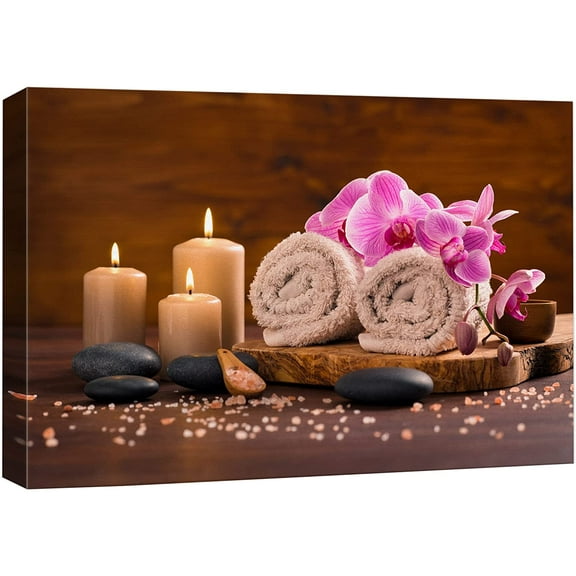 wall26 Canvas Print Wall Art Meditation Orchid Flower Massage Stones Zen Candles Nature Wilderness Photography Realism Rustic Landscape Colorful Multicolor for Living Room, Bedroom, Bathroom - 24&quo