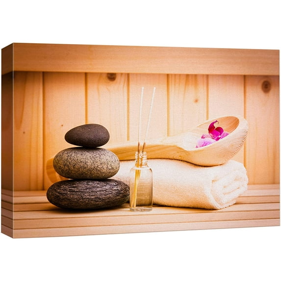 wall26 Canvas Print Wall Art Meditation Relaxing Stones Purple Orchid Flower Spa Nature Wilderness Photography Realism Rustic Landscape Colorful Multicolor for Living Room, Bedroom, Office - 24"