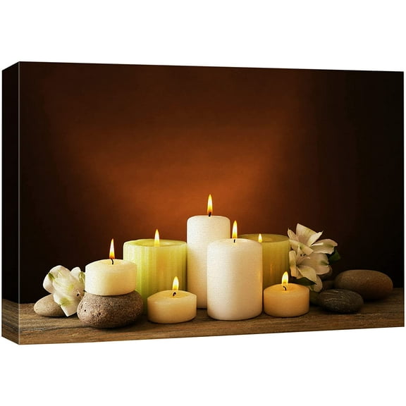 wall26 Canvas Print Wall Art Meditation White Relaxation Candles Massage Stones Nature Wilderness Photography Realism Rustic Landscape Colorful Multicolor for Living Room, Bedroom, Bathroom - 32&quot