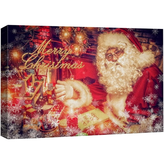 wall26 Canvas Print Wall Art Merry Christmas Lights Santa Claus Celebrations & Holidays Decorative Illustrations Modern Art Scenic Colorful Multicolor Warm for Living Room, Bedroom, Office - 32&q
