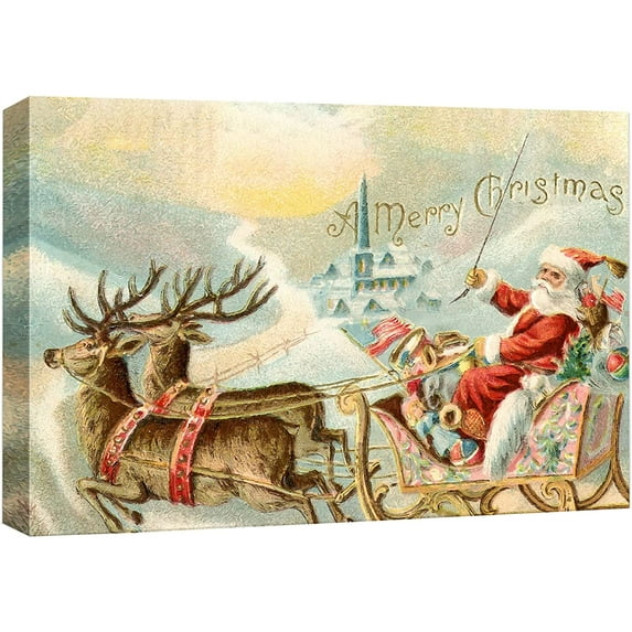 wall26 Canvas Print Wall Art Merry Christmas Santa Claus Reindeer Celebrations & Holidays Decorative Illustration Modern Art Scenic Colorful Warm for Living Room, Bedroom, Office - 16"x24&qu