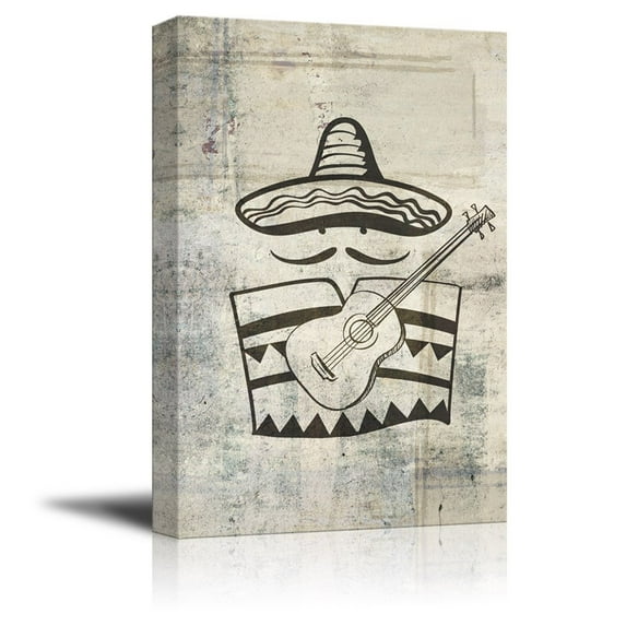 wall26 - Canvas Print Wall Art - Mexican Elements with Sombrero and Guitar - Gallery Wrap Modern Home Art | Ready to Hang - 12x18 inches