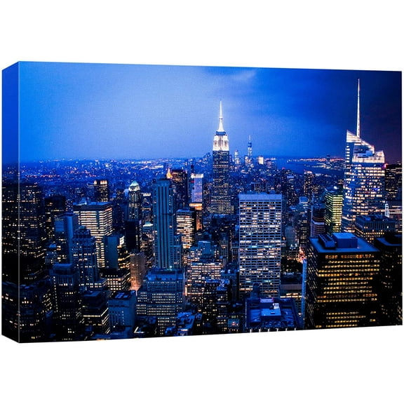 wall26 Canvas Print Wall Art Midnight New York City Aerial View Architecture Cityscape Photography Realism Rustic Landscape Modern Relax/Calm Colorful for Living Room, Bedroom, Office - 16"x24&q