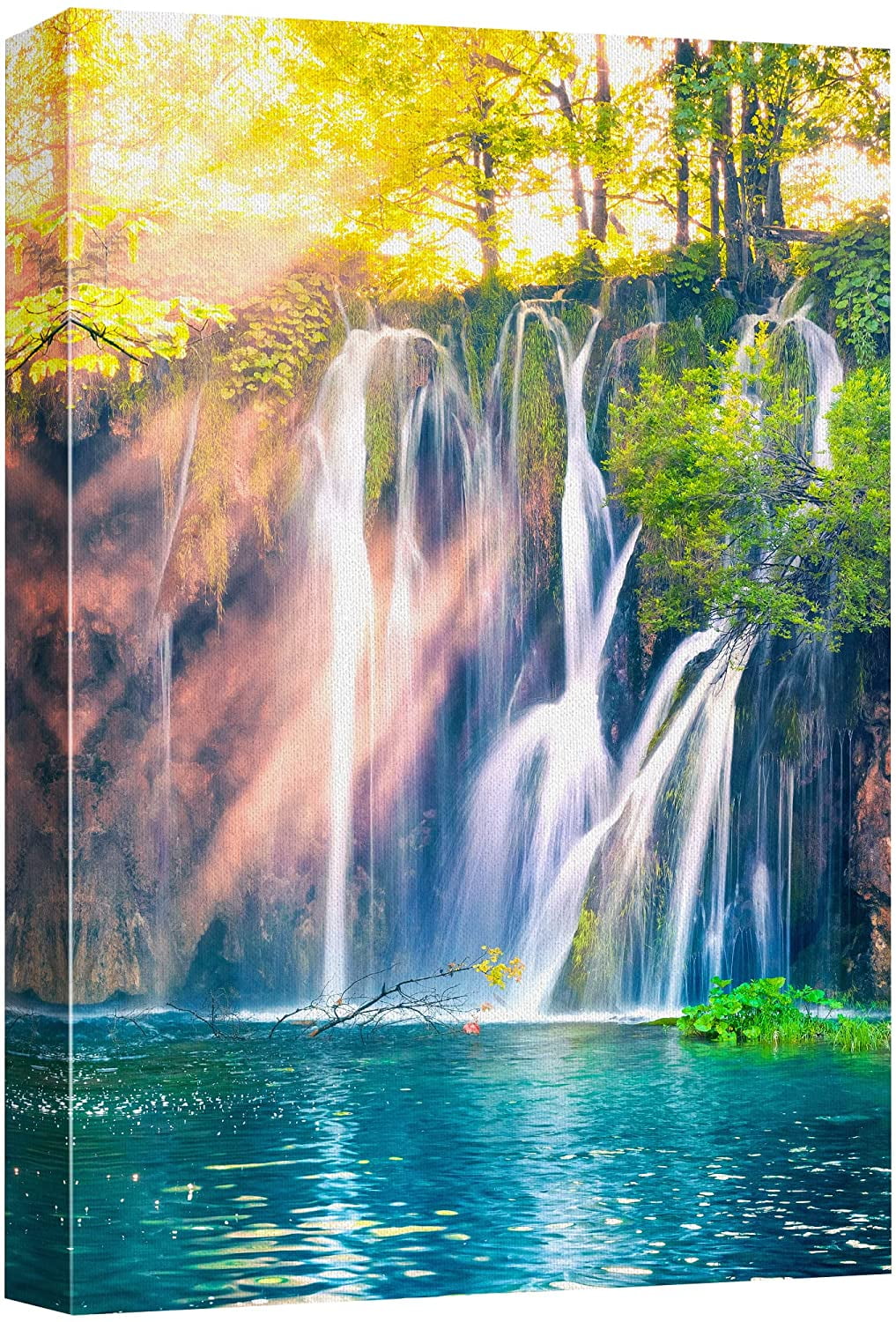 wall26 Canvas Print Wall Art Morning Sunlight Forest River Waterfall Nature  Wilderness Photography Realism Decorative Landscape Relax/Calm Zen  Multicolor for Living Room, Bedroom, Office 32quot;x4