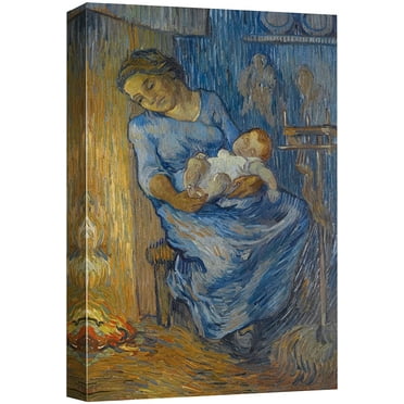 wall26 Canvas Print Wall Art Mother &amp; Child by Vincent Van Gogh Classic Historic Illustrations Fine Art Decorative Rustic Multicolor Colorful for Living Room, Bedroom, Office - 24&quot;x36&quot;