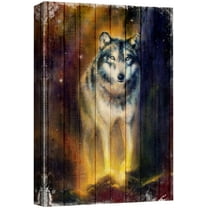 wall26 Canvas Print Wall Art Mystic Watercolor Wolf on Dark Yellow Background Animals Wildlife Digital Art Realism Chic Scenic Colorful Nature Wilderness for Living Room, Bedroom, Office - 24"x3