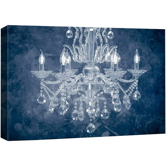 wall26 Canvas Print Wall Art Navy Blue Fancy White Crystal Chandelier Decorative Lights Digital Art Realism Stylish Zen Chic Contemporary Boho Relax/Calm for Living Room, Bedroom, Office - 12"x1