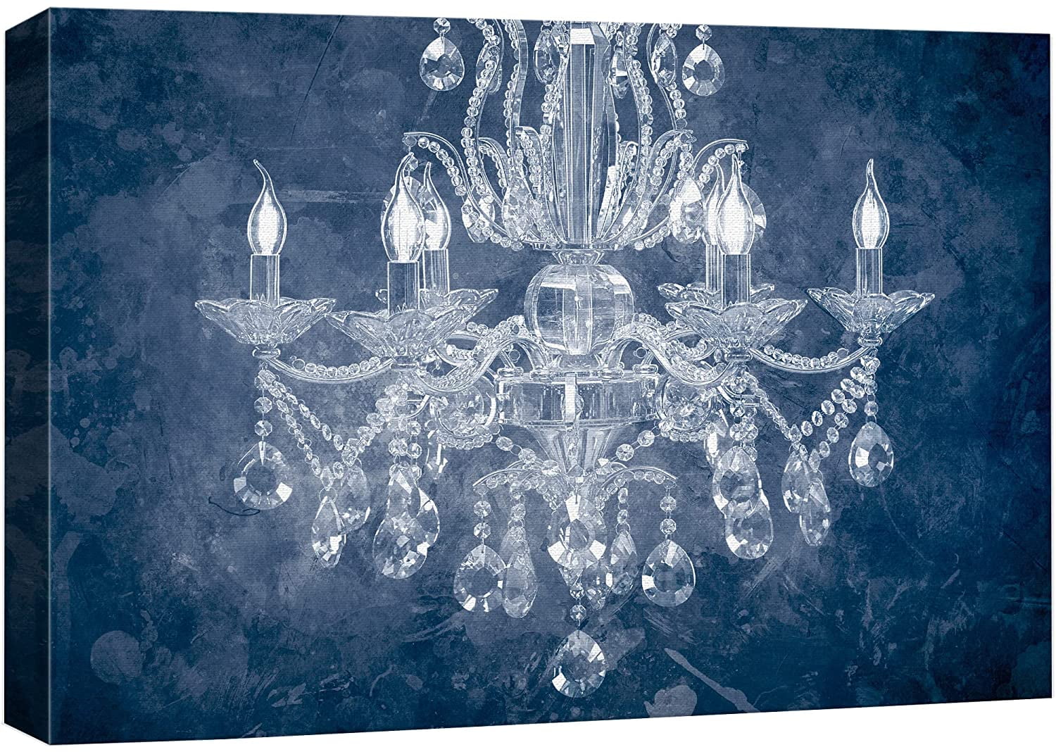 Navy Blue and White Crystal Chandelier Geometric Canvas Wall Art