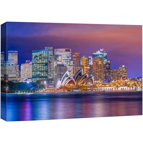 wall26 Canvas Print Wall Art Neon Light Sunset Sydney Australia Architecture Cityscape Photography Realism Scenic Landscape Modern Relax/Calm Colorful for Living Room, Bedroom, Office - 12&quot;x18&q
