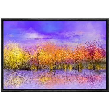 wall26 Canvas Print Wall Art Neon Purple, Orange &amp; Yellow Paint Stroke Forest Nature Wilderness Illustrations Modern Art Landscape Relax/Calm for Living Room, Bedroom, Office - 16&quot;x24&quot;