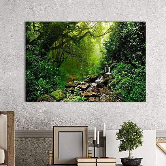 wall26 Canvas Print Wall Art Nepal Green Forest & Waterfall Nature Wilderness Photography Modern Art Rustic Scenic Colorful Multicolor for Living Room, Bedroom, Office - 16"x24"