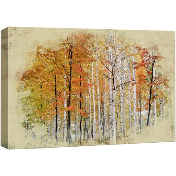 wall26 Canvas Print Wall Art Paint Splatter View of Autumn Birch Trees Nature Wilderness Photography Realism Rustic Scenic Colorful Multicolor for Living Room, Bedroom, Office - 24"x36"