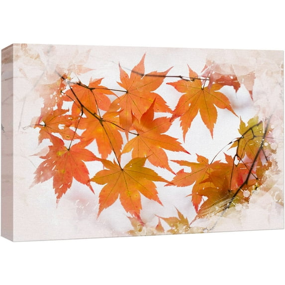 wall26 Canvas Print Wall Art Paint Splatter View of Fall Maple Leaves Nature Wilderness Photography Realism Rustic Scenic Colorful Multicolor for Living Room, Bedroom, Office - 12"x18"