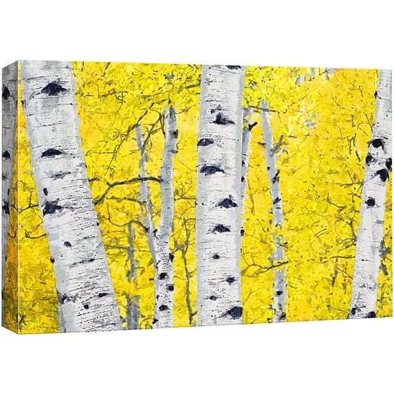 wall26 Canvas Print Wall Art Paint Stroke Birch Trees with Yellow Leaves Nature Wilderness Illustrations Modern Art Rustic Scenic Colorful Multicolor for Living Room, Bedroom, Office - 12"x18&qu
