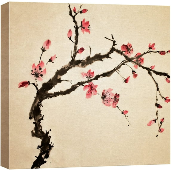 wall26 Canvas Print Wall Art Paint Stroke Smear Japanese Cherry Blossoms Floral Botanical Illustrations Modern Art Chic Nature Relax/Calm Multicolor for Living Room, Bedroom, Office - 12"x12&quo