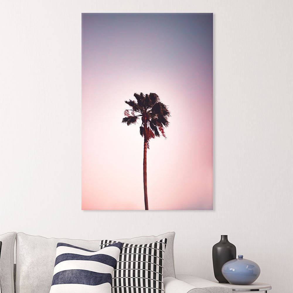 wall26 Canvas Print Wall Art Palm Tree in Windy Pink Sky Nature ...