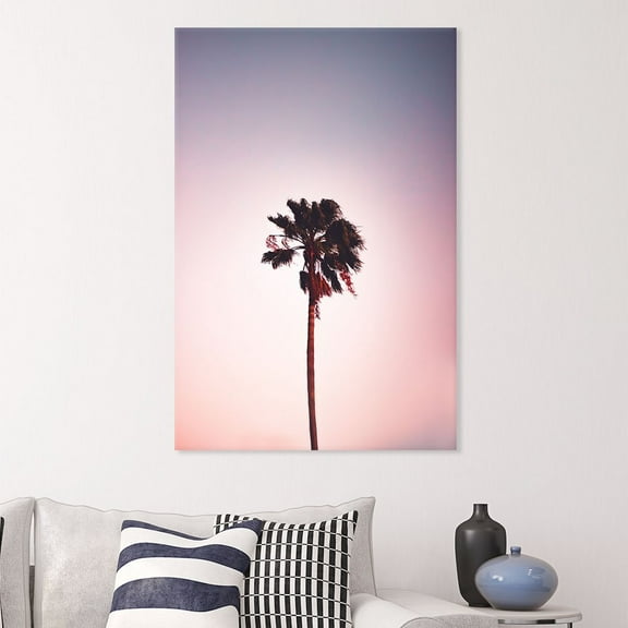 wall26 Canvas Print Wall Art Palm Tree in Windy Pink Sky Nature Wilderness Photography Modern Art Rustic Scenic Colorful Multicolor for Living Room, Bedroom, Office - 24"x36"