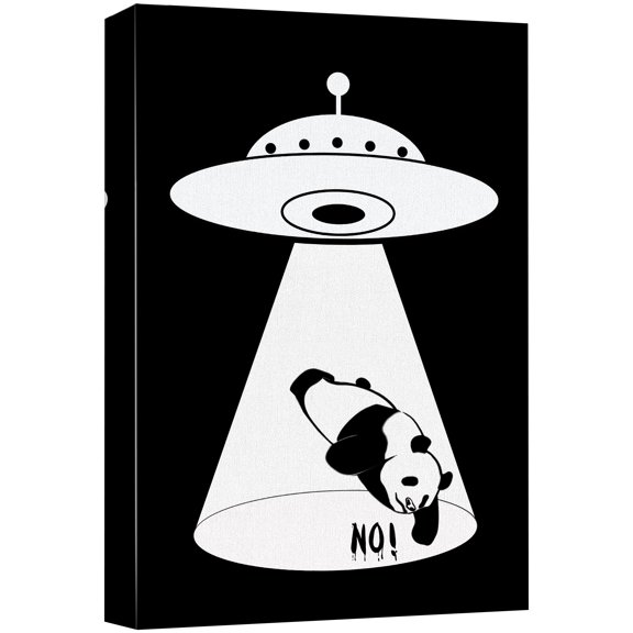 wall26 Canvas Print Wall Art Panda Alien UFO Abduction Silhouette Kids Sci-Fi &amp; Fantasy Digital Art Pop Art Decorative Scenic Funny Black and White for Living Room, Bedroom, Office - 16"x24&