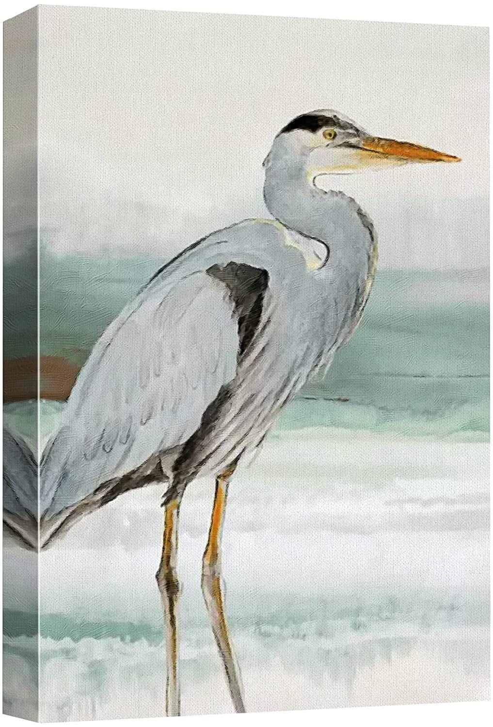 Modern Geometric Framed Canvas Art with Crane Bird in Pastel Colors